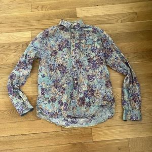 Descendant of Thieves Long-Sleeve Dress Shirt Large Teal Floral